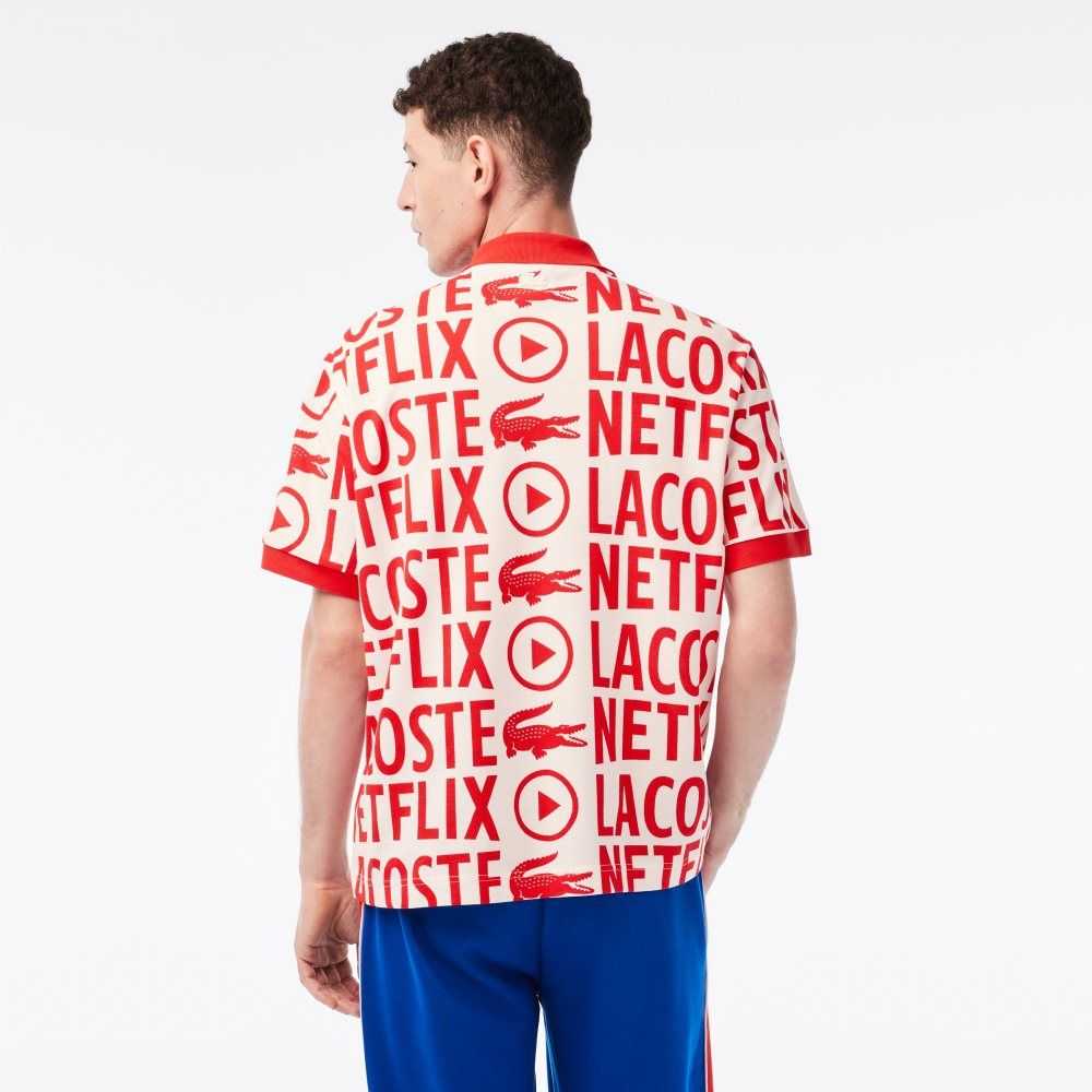 Lacoste Netflix Loose Fit Organic Algodon Print Blancas Rojas | 0319-EQJUW