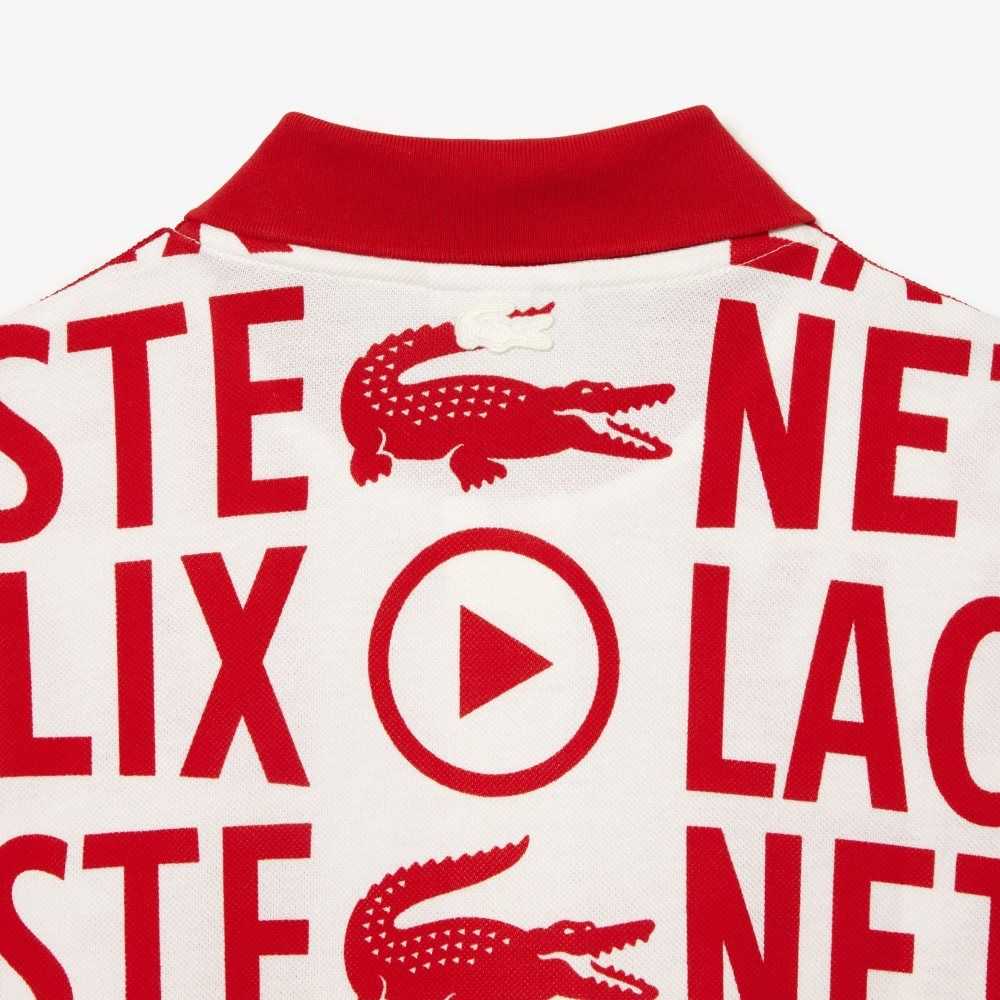 Lacoste Netflix Loose Fit Organic Algodon Print Blancas Rojas | 0319-EQJUW