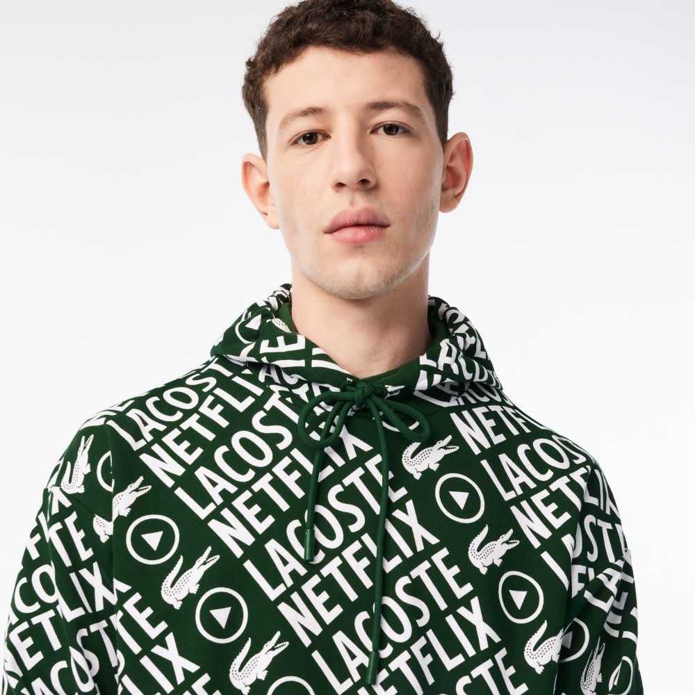 Lacoste Netflix Loose Fit Organic Algodon Verde Blancas | 2508-EWNOG