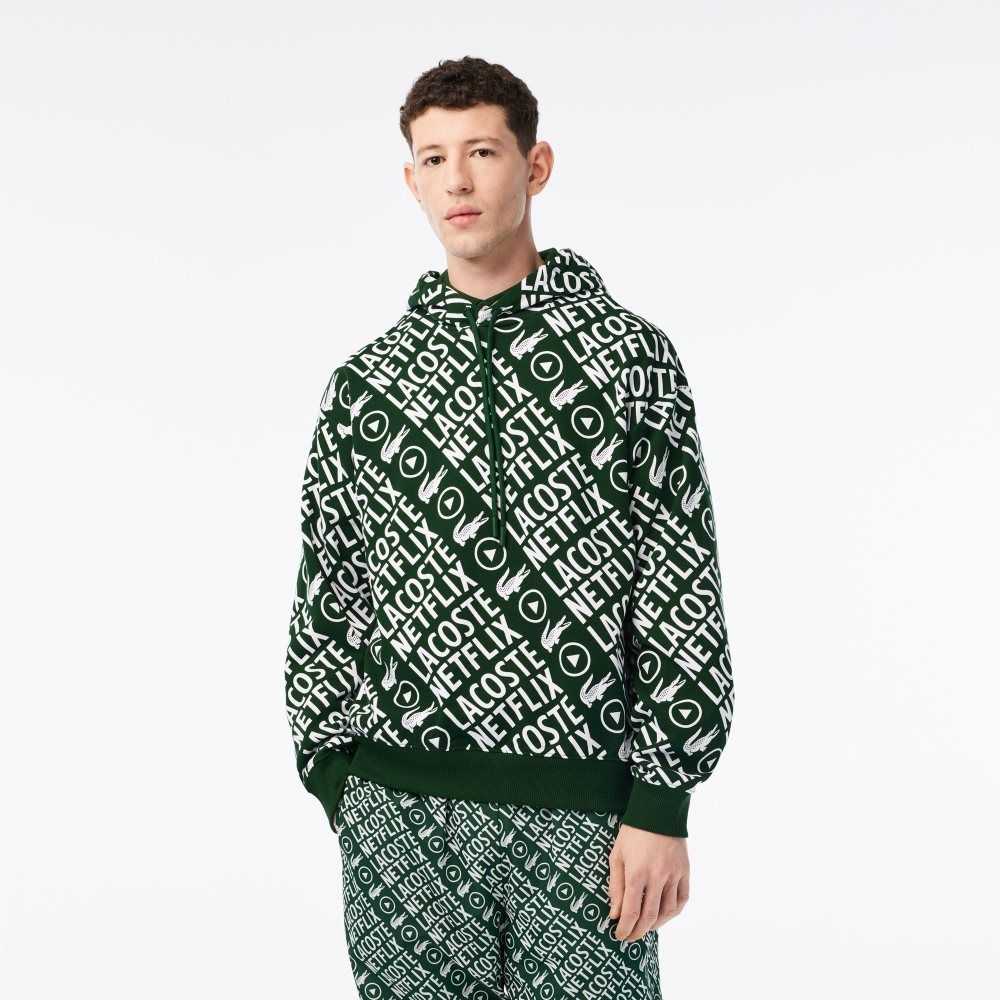 Lacoste Netflix Loose Fit Organic Algodon Verde Blancas | 2508-EWNOG