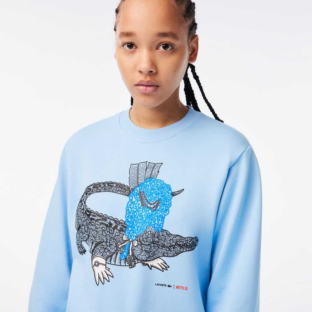 Lacoste Netflix Loose Fit Organic Algodon Fleece Azules | 4096-DKHQP