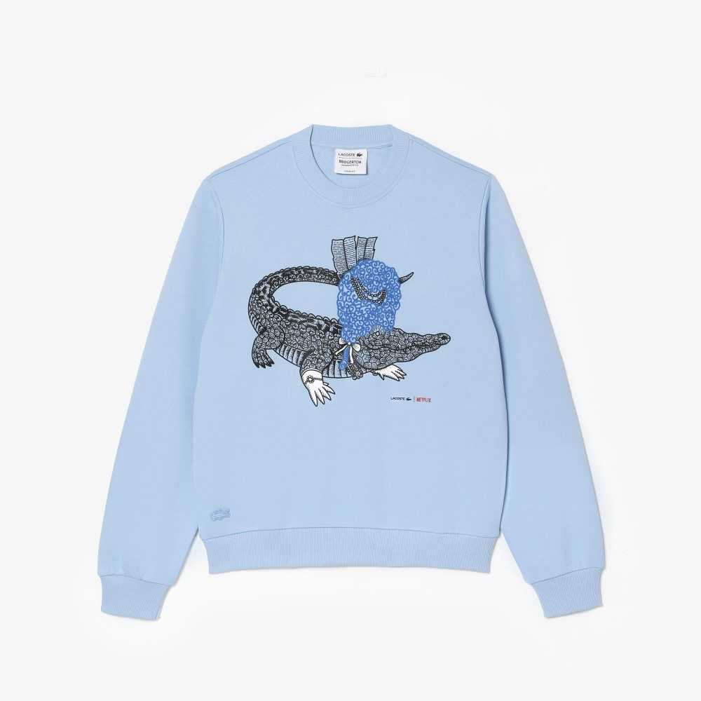 Lacoste Netflix Loose Fit Organic Algodon Fleece Azules | 4096-DKHQP