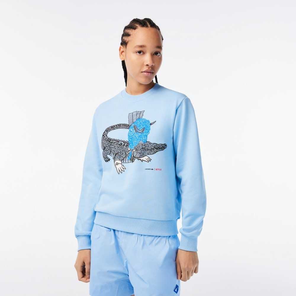 Lacoste Netflix Loose Fit Organic Algodon Fleece Azules | 4096-DKHQP