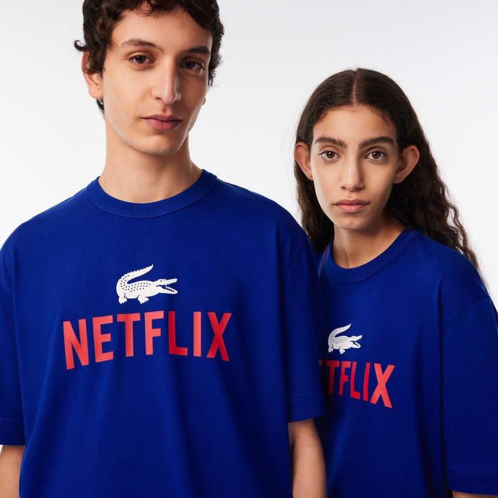 Lacoste Netflix Loose Fit Organic Algodon T-Shirt Azules | 4805-NQDXC