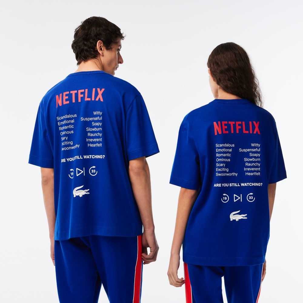 Lacoste Netflix Loose Fit Organic Algodon T-Shirt Azules | 4805-NQDXC