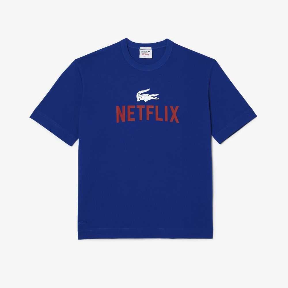 Lacoste Netflix Loose Fit Organic Algodon T-Shirt Azules | 4805-NQDXC