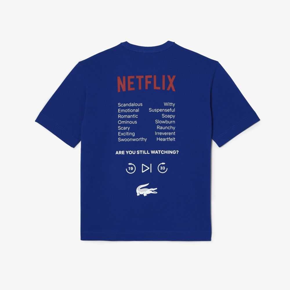 Lacoste Netflix Loose Fit Organic Algodon T-Shirt Azules | 4805-NQDXC