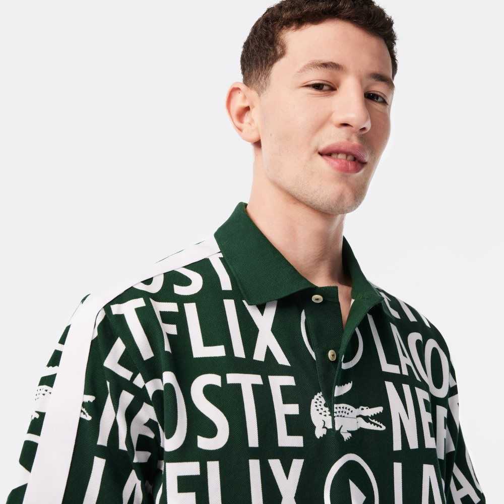 Lacoste Netflix Loose Fit Organic Algodon Print Verde Blancas | 6790-WNUCV