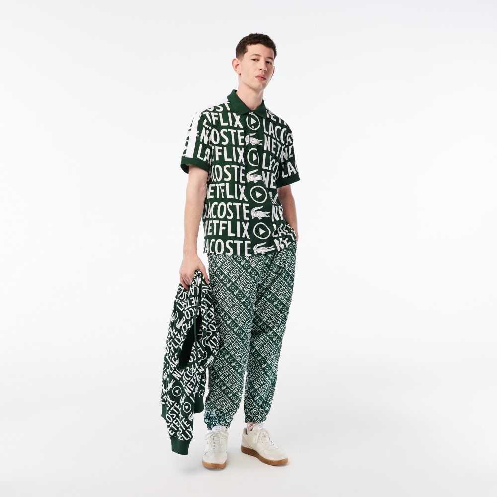 Lacoste Netflix Loose Fit Organic Algodon Print Verde Blancas | 6790-WNUCV