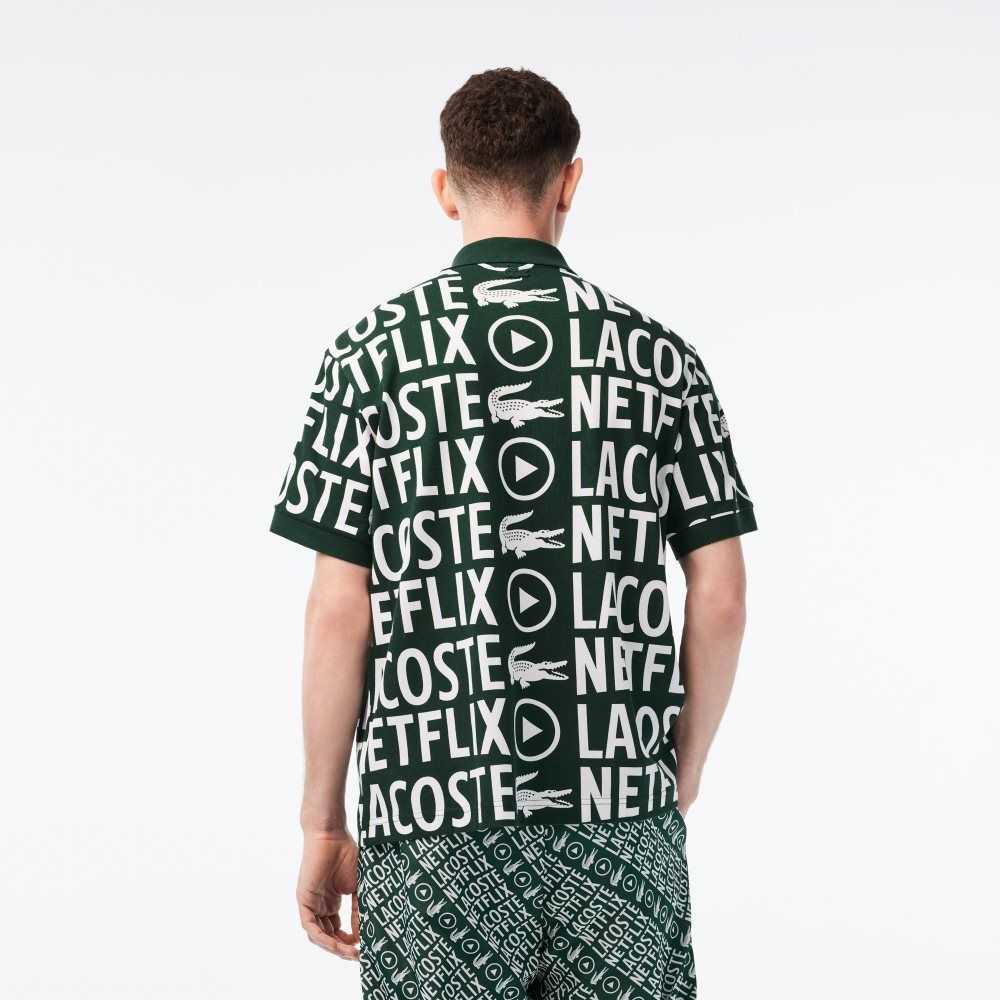 Lacoste Netflix Loose Fit Organic Algodon Print Verde Blancas | 6790-WNUCV