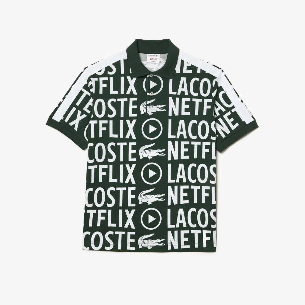 Lacoste Netflix Loose Fit Organic Algodon Print Verde Blancas | 6790-WNUCV