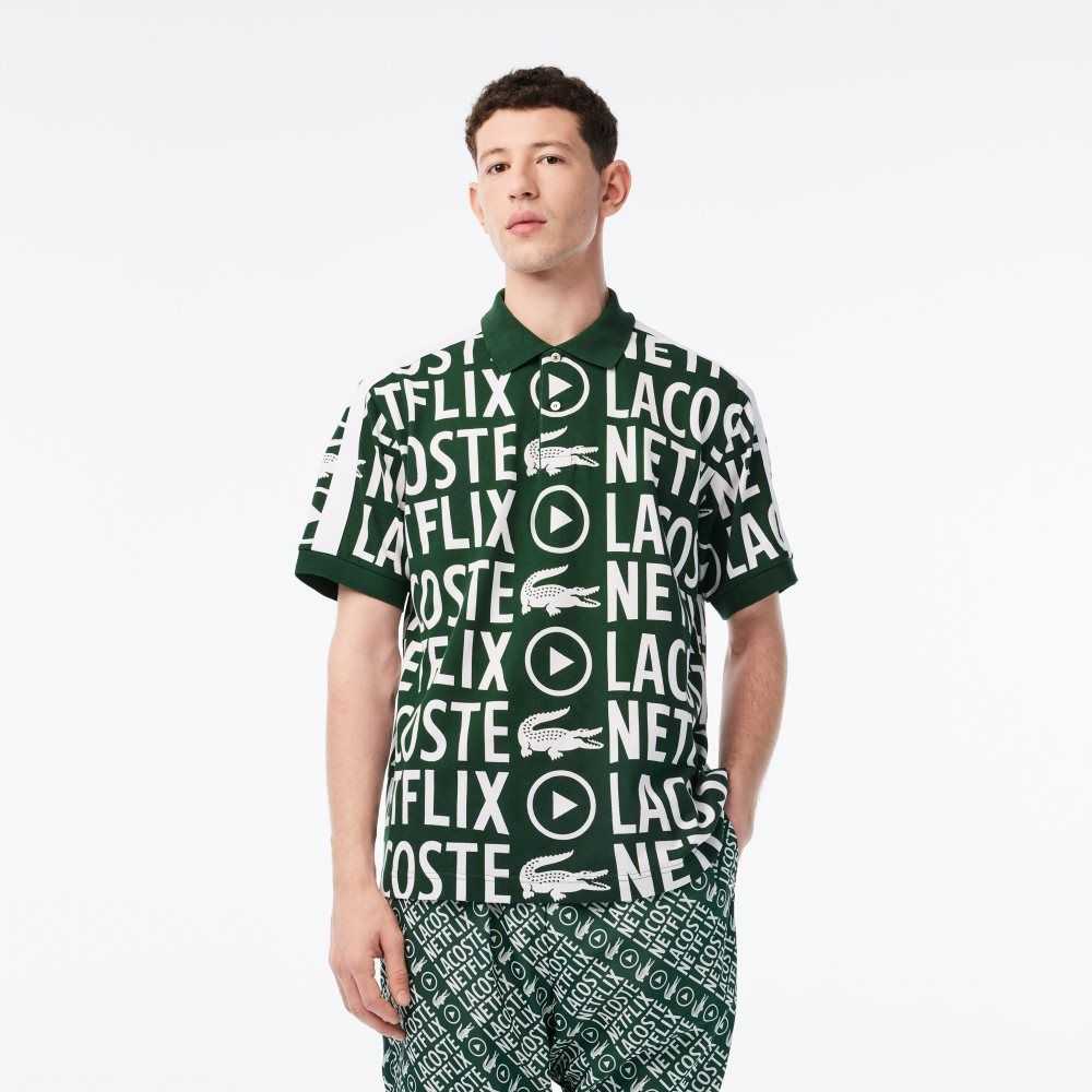 Lacoste Netflix Loose Fit Organic Algodon Print Verde Blancas | 6790-WNUCV