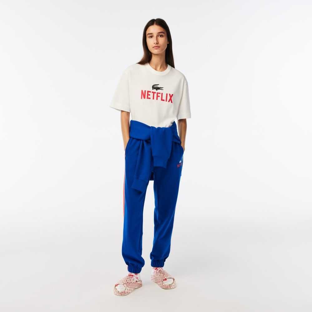 Lacoste Netflix Loose Fit Organic Algodon Blancas | 7382-GYQVR