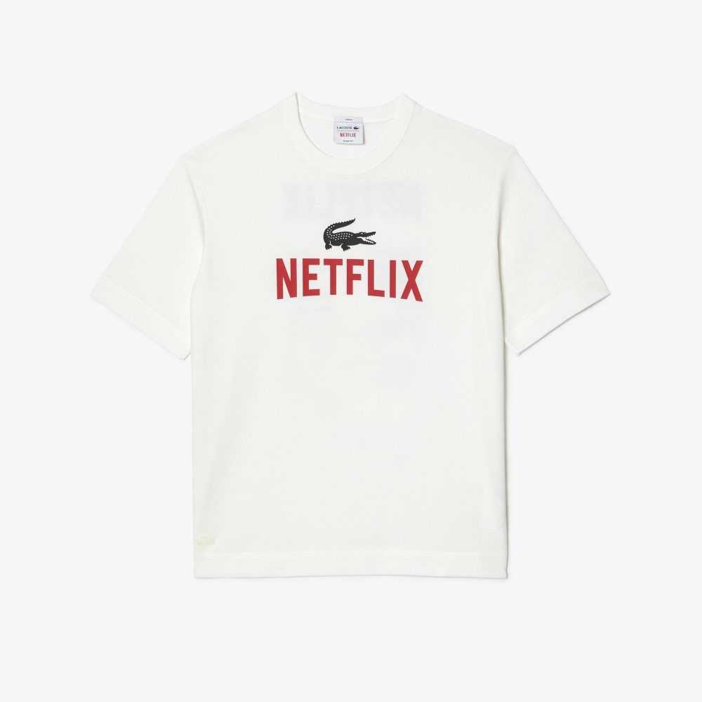 Lacoste Netflix Loose Fit Organic Algodon Blancas | 7382-GYQVR