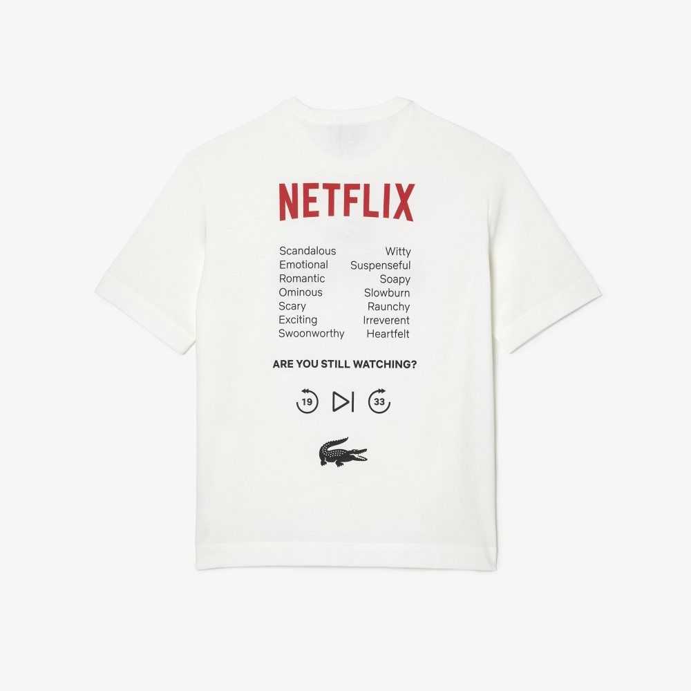 Lacoste Netflix Loose Fit Organic Algodon Blancas | 7382-GYQVR