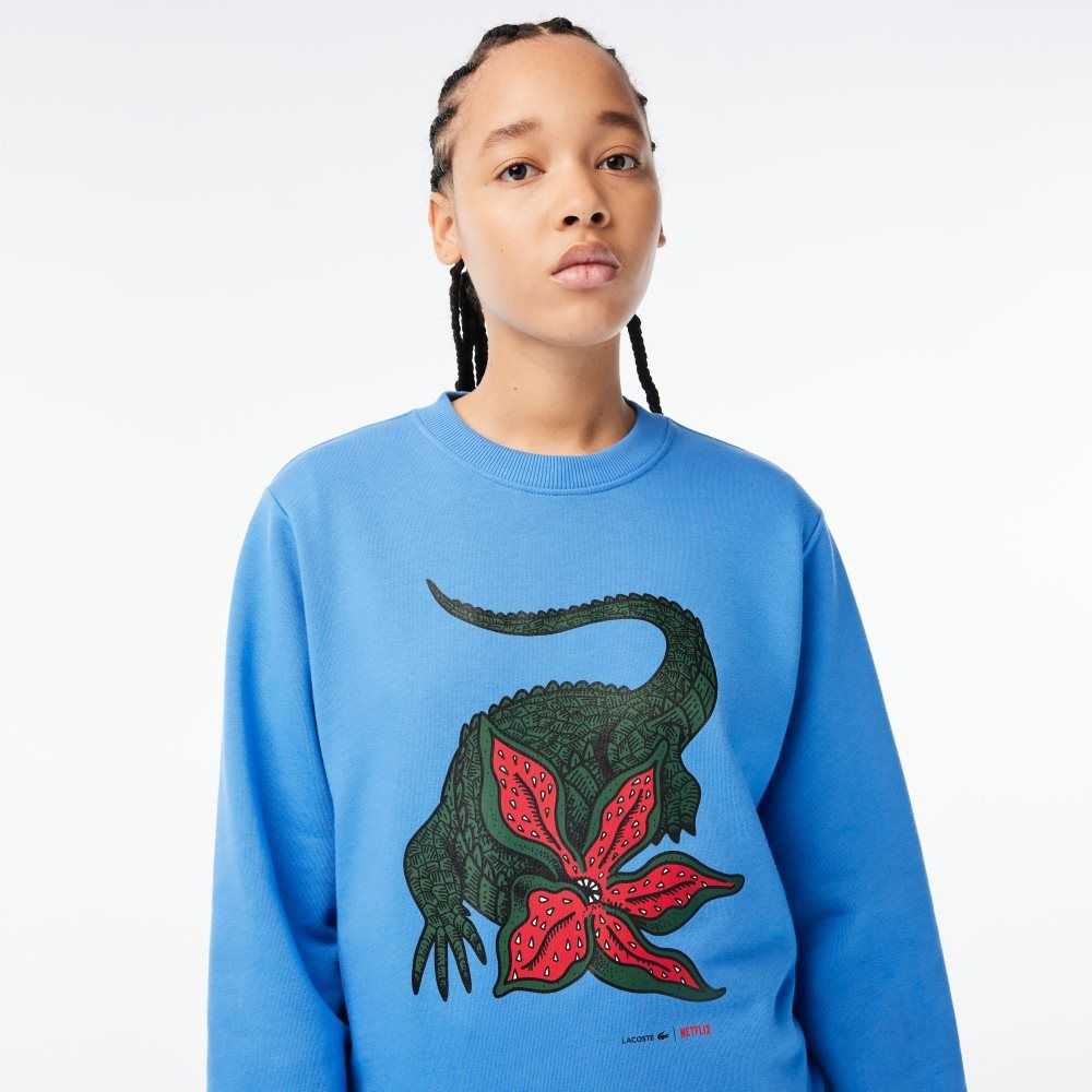 Lacoste Netflix Loose Fit Organic Algodon Fleece Azules | 7801-OWNAP