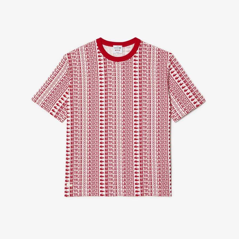 Lacoste Netflix Loose Fit Printed Blancas Rojas | 1394-EJRIH