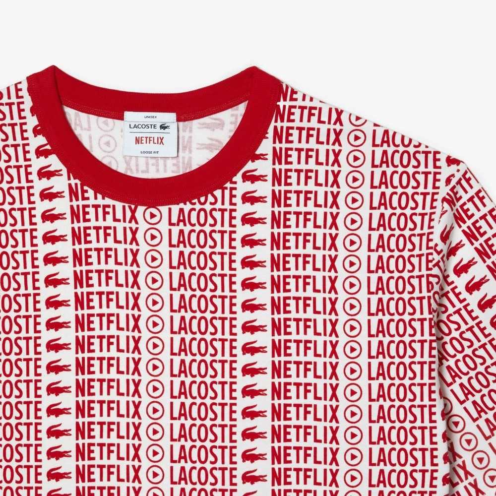 Lacoste Netflix Loose Fit Printed Blancas Rojas | 1394-EJRIH