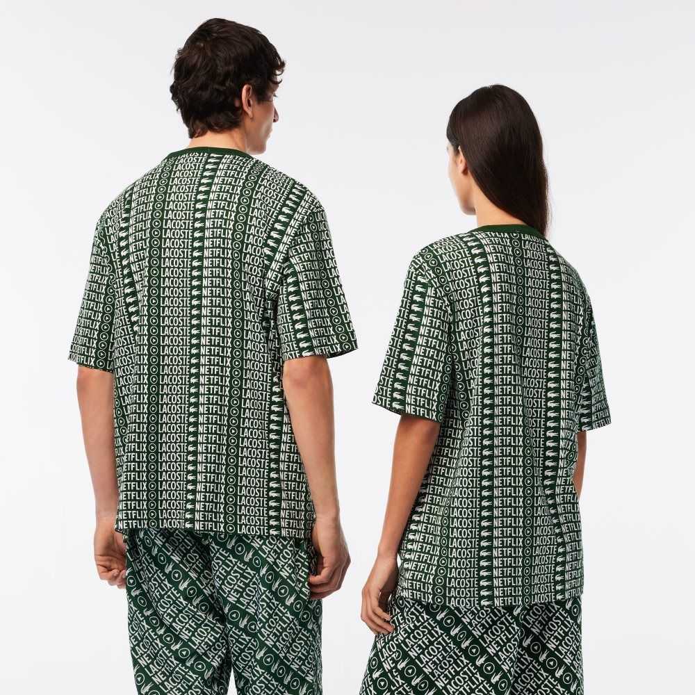 Lacoste Netflix Loose Fit Printed Verde Blancas | 8523-XHVOG