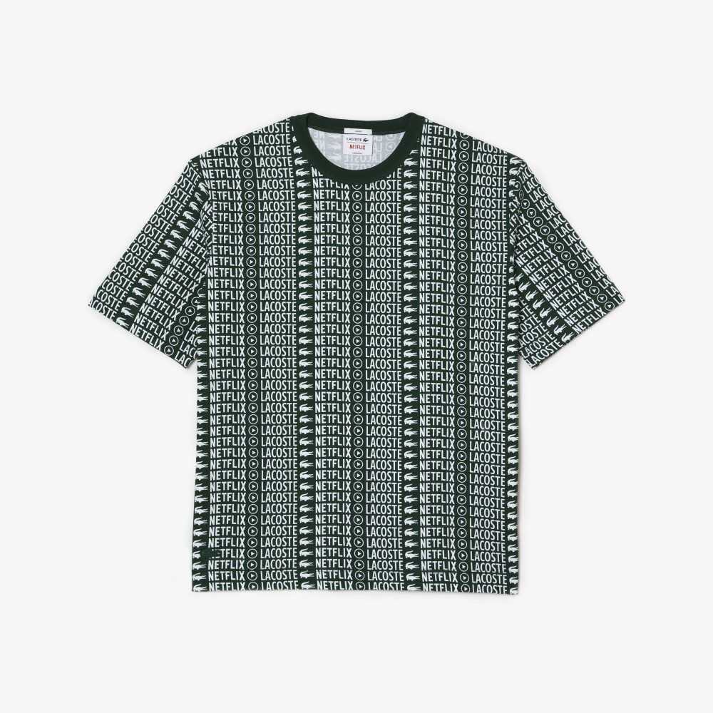 Lacoste Netflix Loose Fit Printed Verde Blancas | 8523-XHVOG