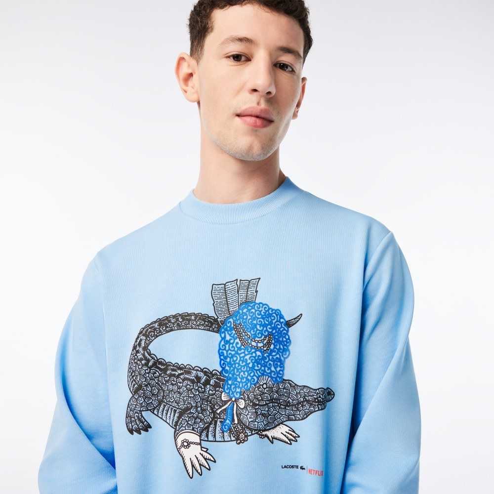 Lacoste Netflix Organic Algodon Fleece Print Azules | 9165-HUFLB