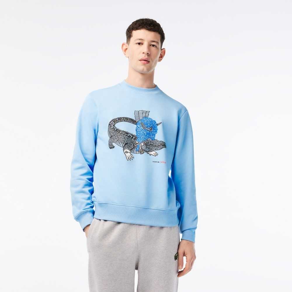 Lacoste Netflix Organic Algodon Fleece Print Azules | 9165-HUFLB