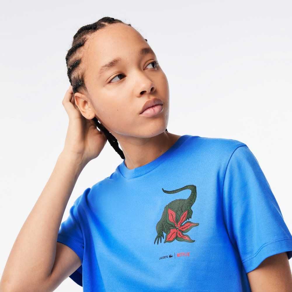 Lacoste Netflix Organic Algodon Jersey T-Shirt Azules | 1967-XCSPM