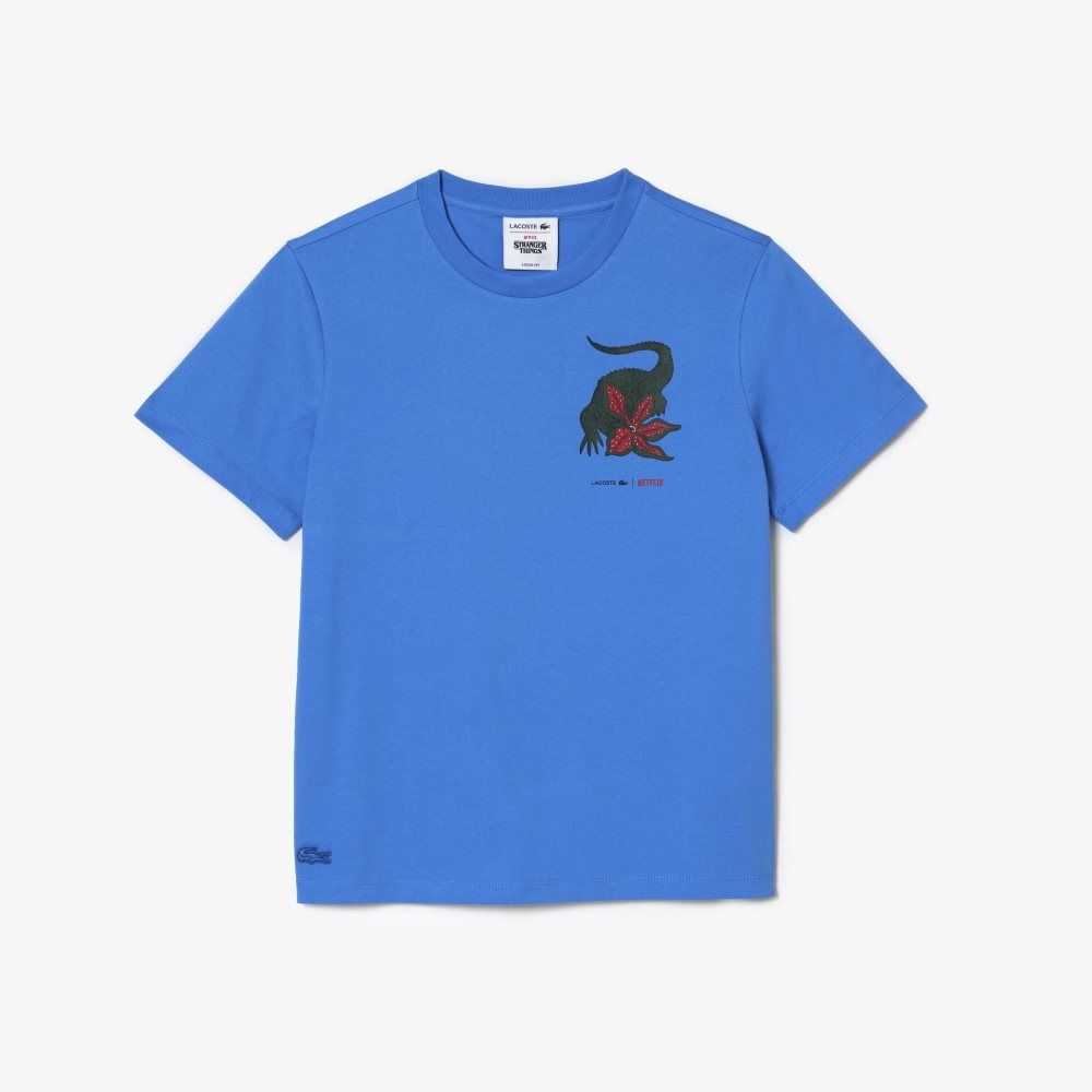 Lacoste Netflix Organic Algodon Jersey T-Shirt Azules | 1967-XCSPM