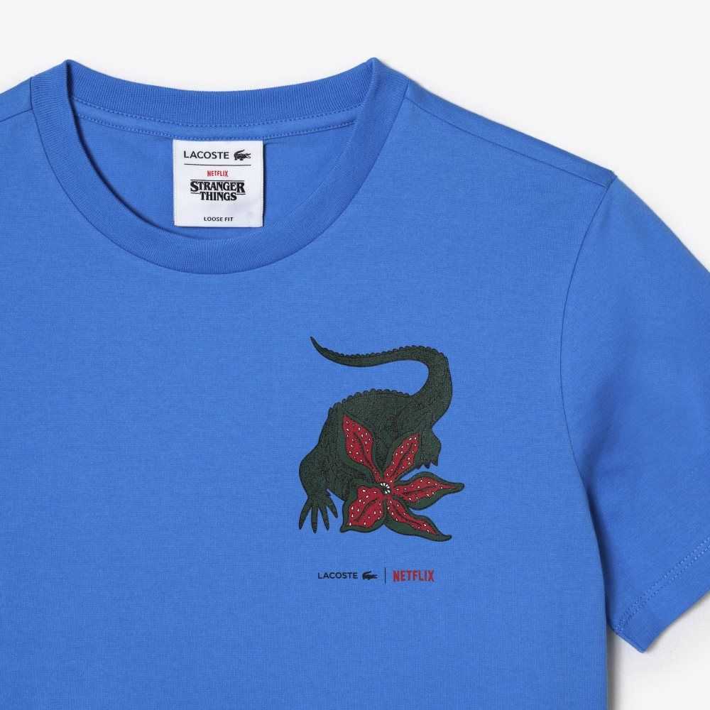 Lacoste Netflix Organic Algodon Jersey T-Shirt Azules | 1967-XCSPM