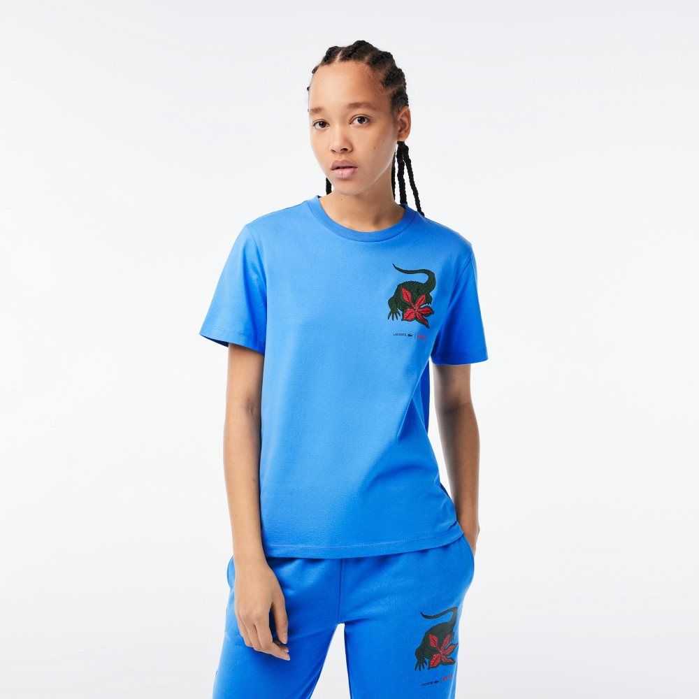 Lacoste Netflix Organic Algodon Jersey T-Shirt Azules | 1967-XCSPM