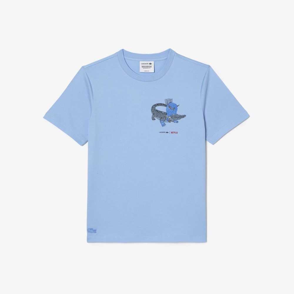 Lacoste Netflix Organic Algodon Jersey T-Shirt Azules | 4128-THMVE