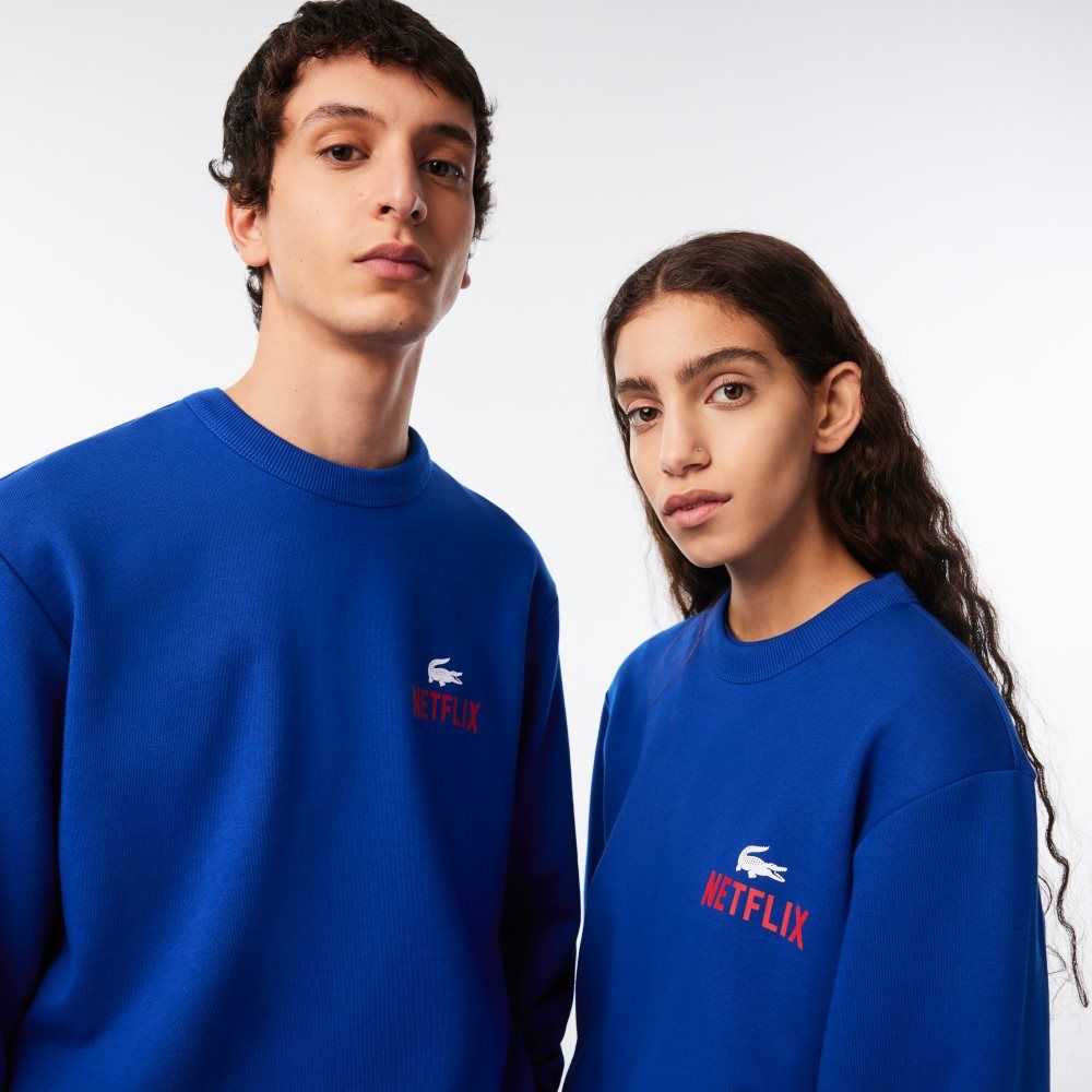 Lacoste Netflix Round Neck Print Back Azules | 8527-ASZYI