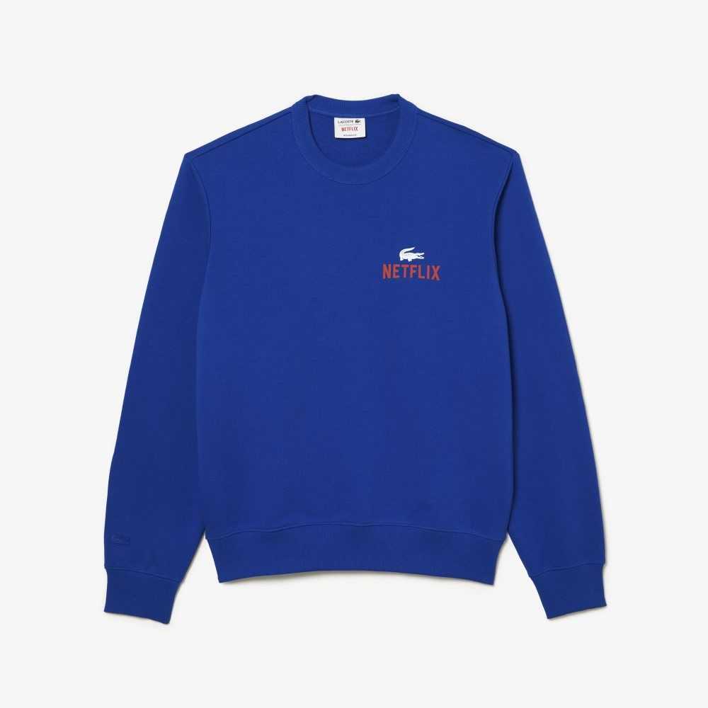 Lacoste Netflix Round Neck Print Back Azules | 8527-ASZYI