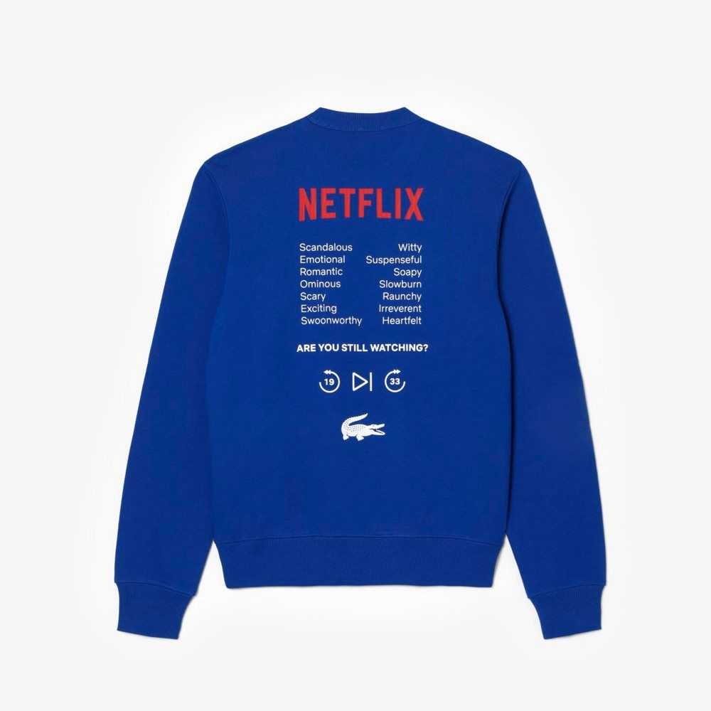 Lacoste Netflix Round Neck Print Back Azules | 8527-ASZYI