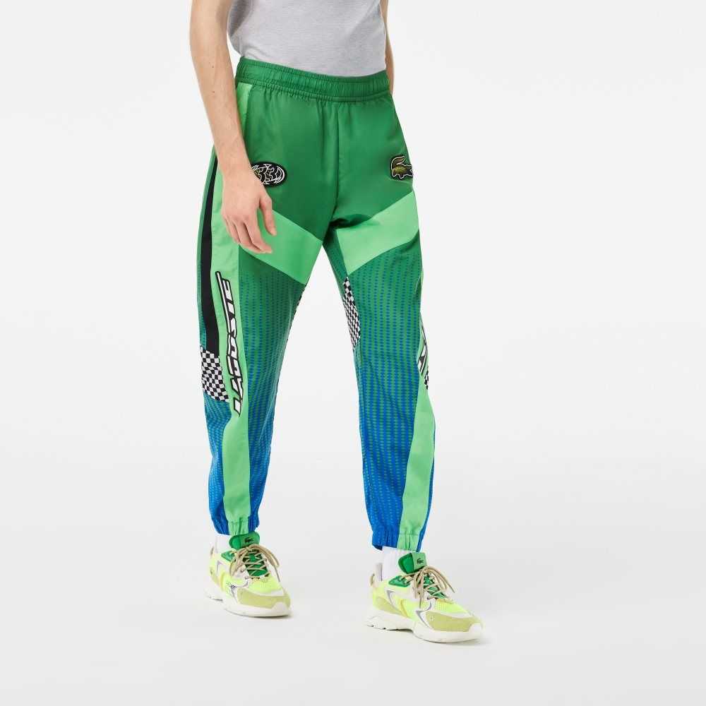 Lacoste Ombre Checkerboard Print Pista Pants Verde Azules | 2961-PBTZF