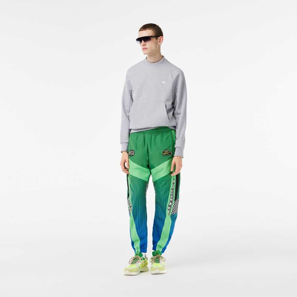 Lacoste Ombre Checkerboard Print Pista Pants Verde Azules | 2961-PBTZF