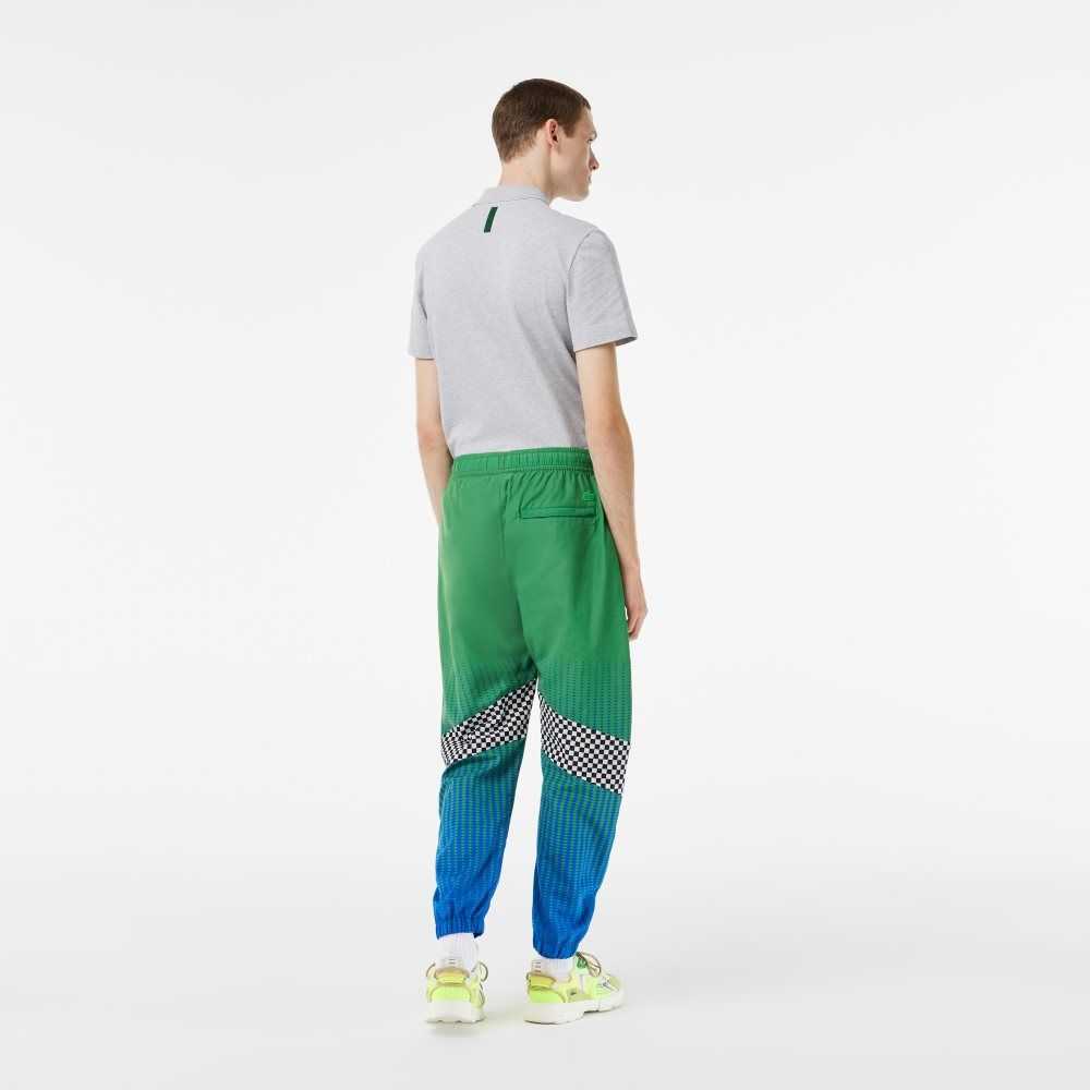 Lacoste Ombre Checkerboard Print Pista Pants Verde Azules | 2961-PBTZF