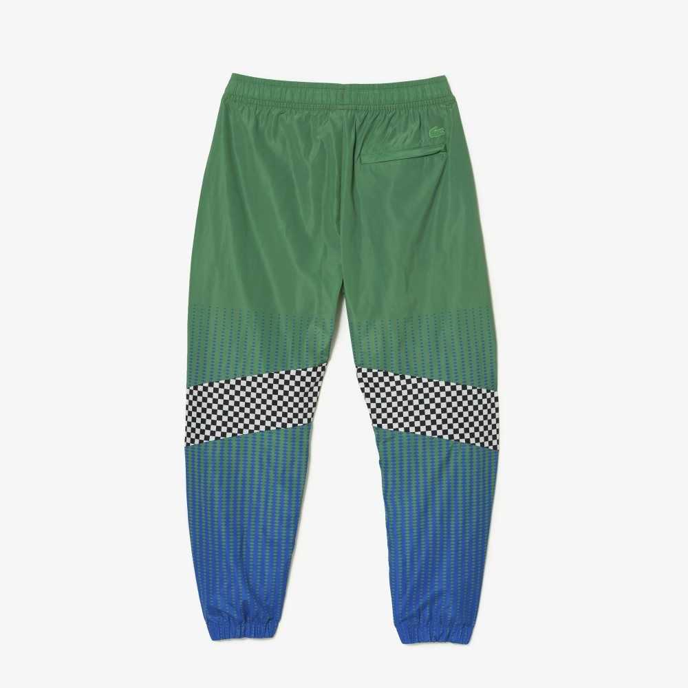 Lacoste Ombre Checkerboard Print Pista Pants Verde Azules | 2961-PBTZF