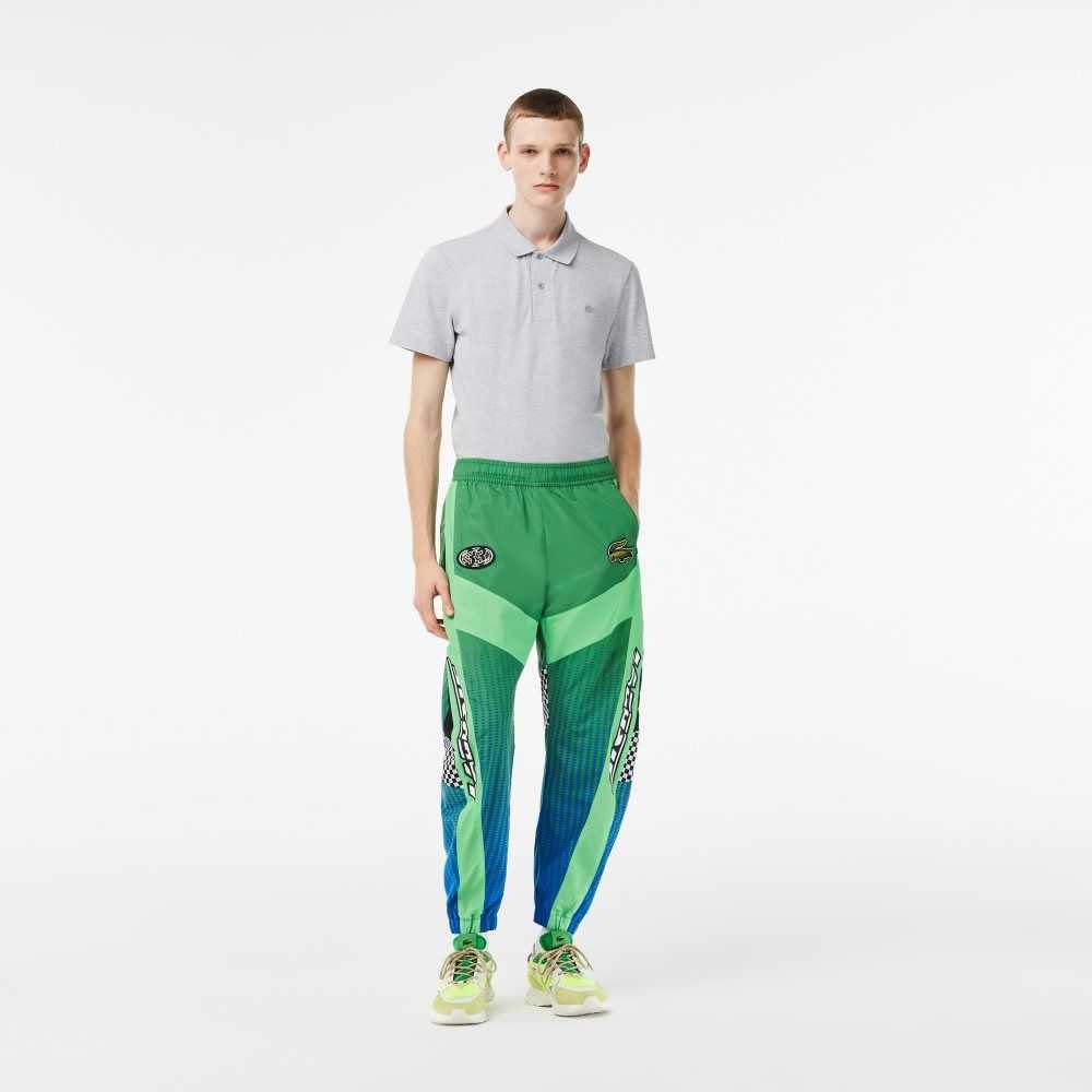 Lacoste Ombre Checkerboard Print Pista Pants Verde Azules | 2961-PBTZF