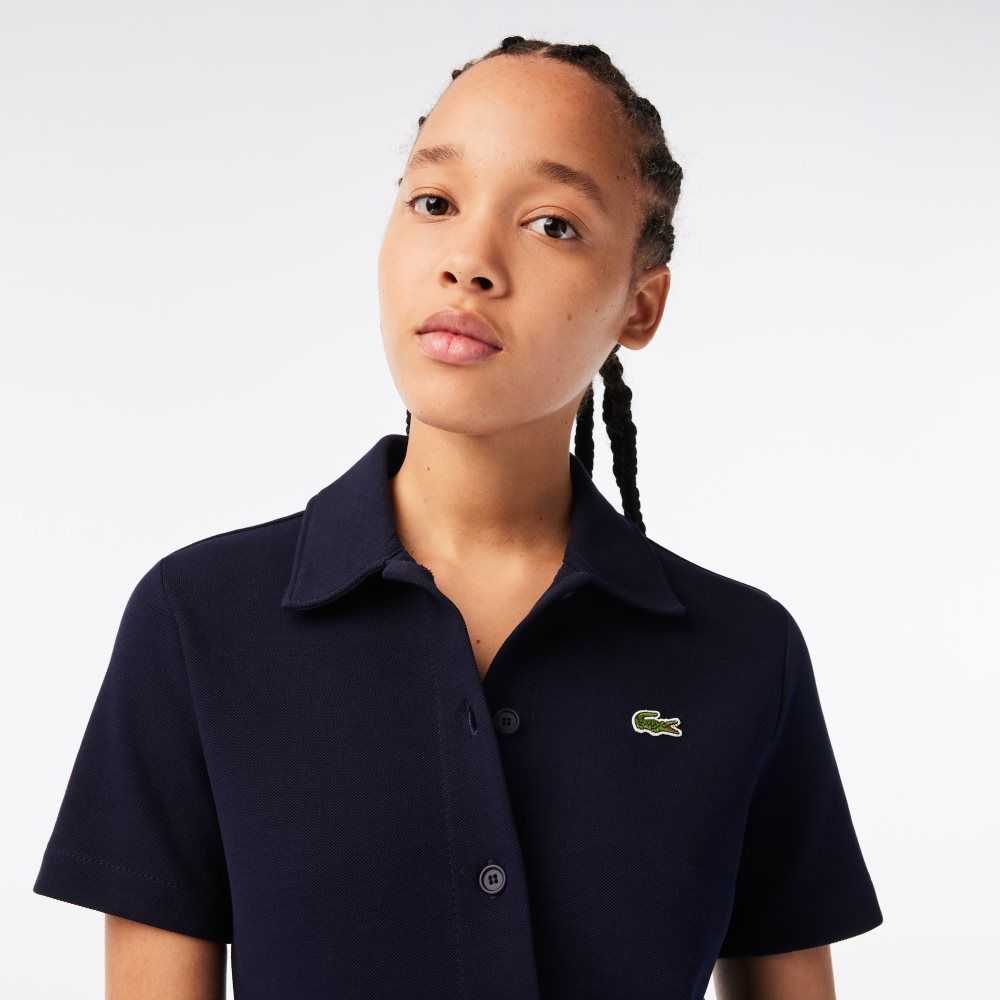 Lacoste Organic Algodon Buttoned Polo Azul Marino Azules | 7634-BFQYG