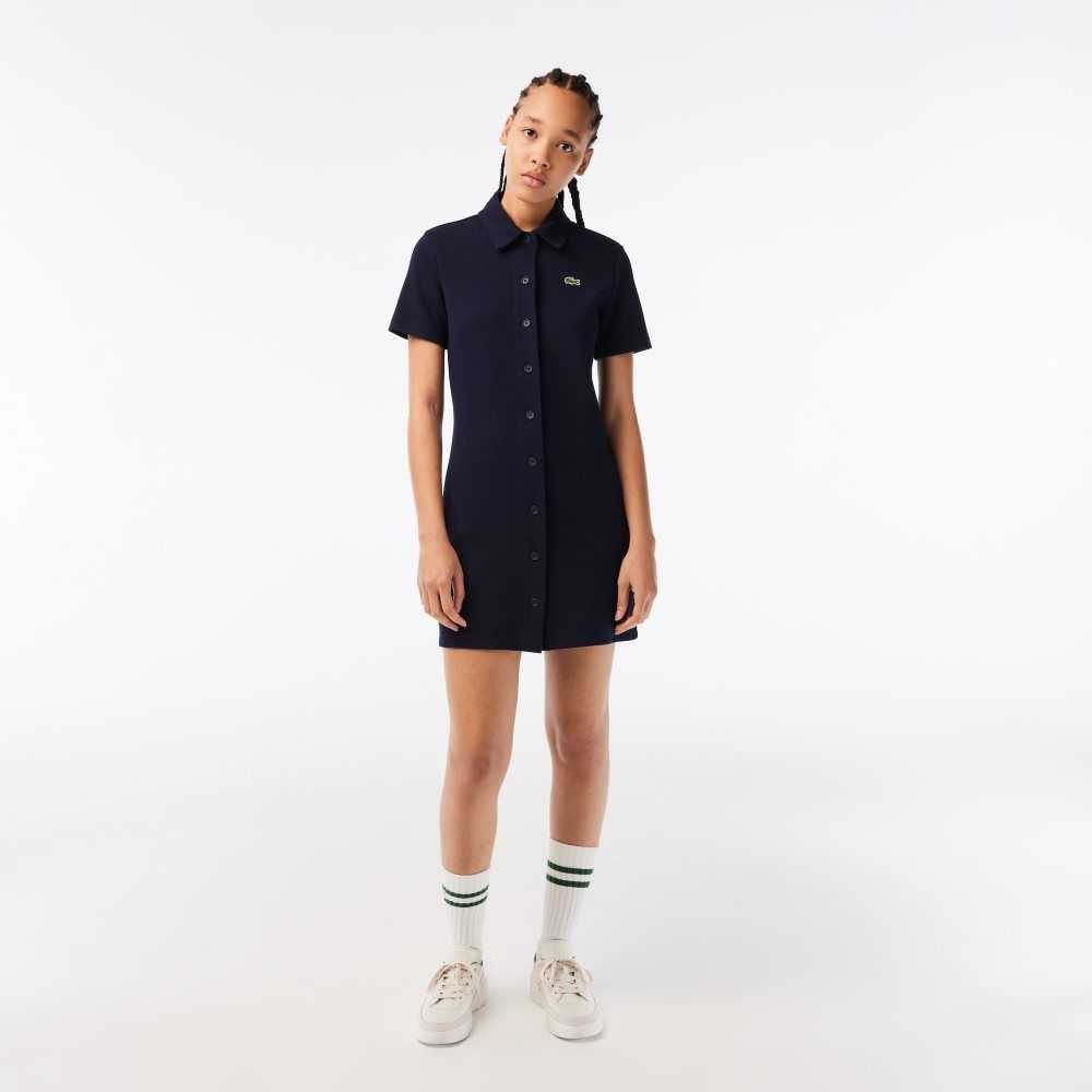 Lacoste Organic Algodon Buttoned Polo Azul Marino Azules | 7634-BFQYG