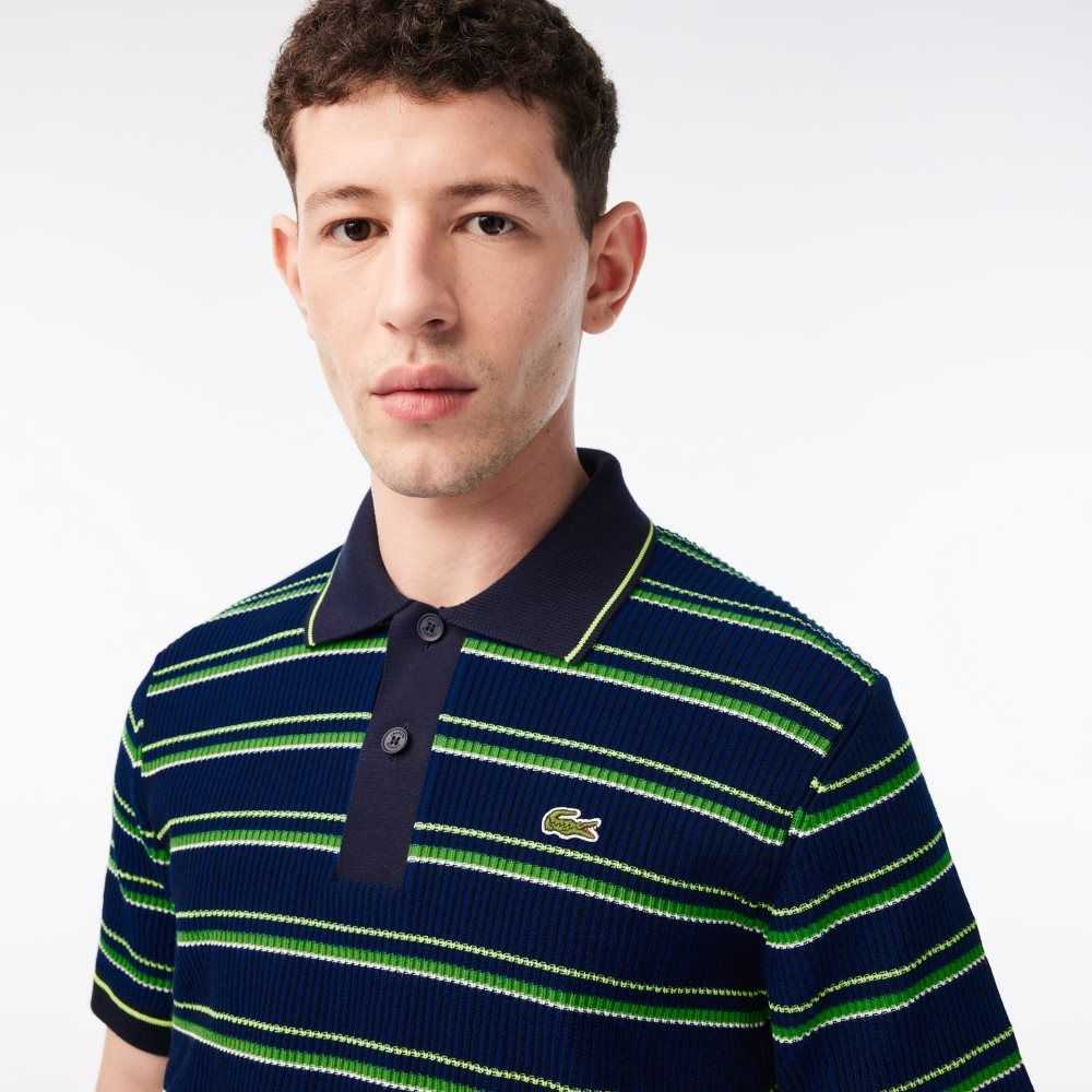 Lacoste Organic Algodon French Made A Rayas Polo Azules Negras Blancas | 1628-TZQXH