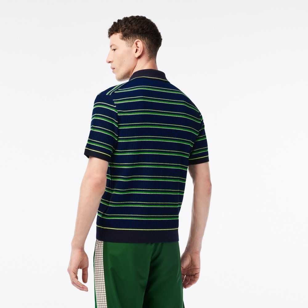 Lacoste Organic Algodon French Made A Rayas Polo Azules Negras Blancas | 1628-TZQXH