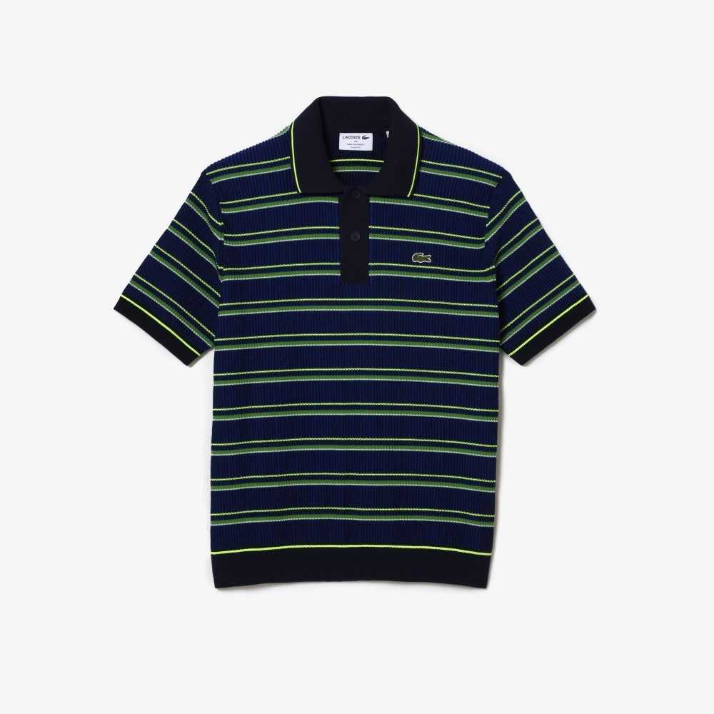 Lacoste Organic Algodon French Made A Rayas Polo Azules Negras Blancas | 1628-TZQXH