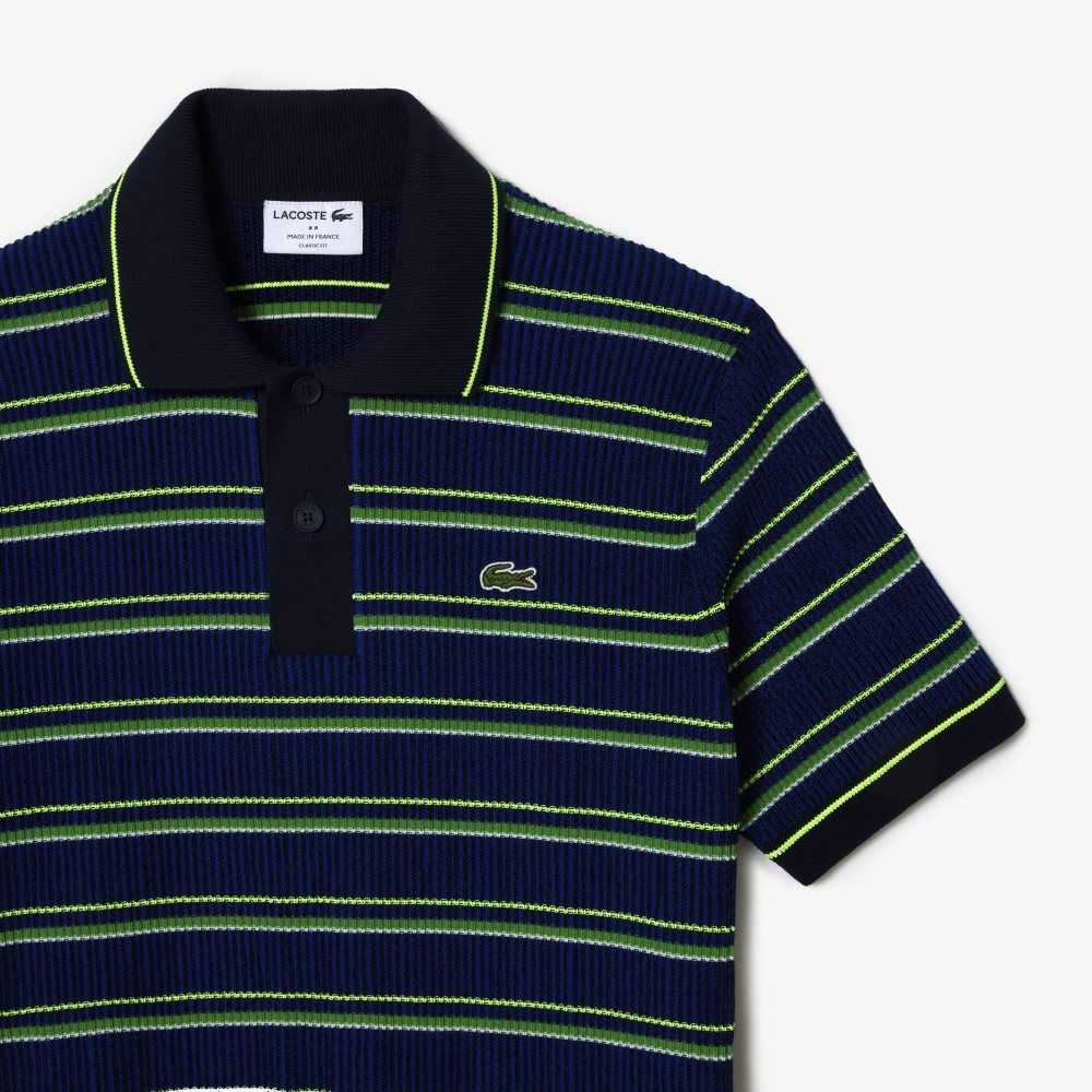 Lacoste Organic Algodon French Made A Rayas Polo Azules Negras Blancas | 1628-TZQXH