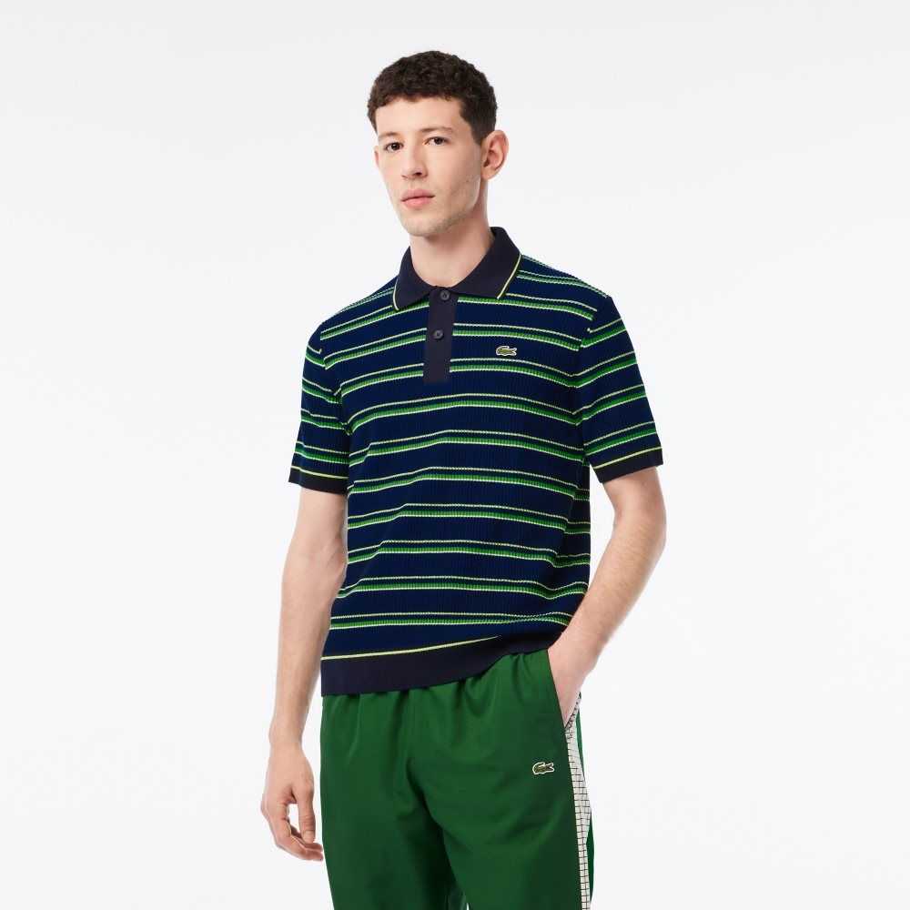 Lacoste Organic Algodon French Made A Rayas Polo Azules Negras Blancas | 1628-TZQXH