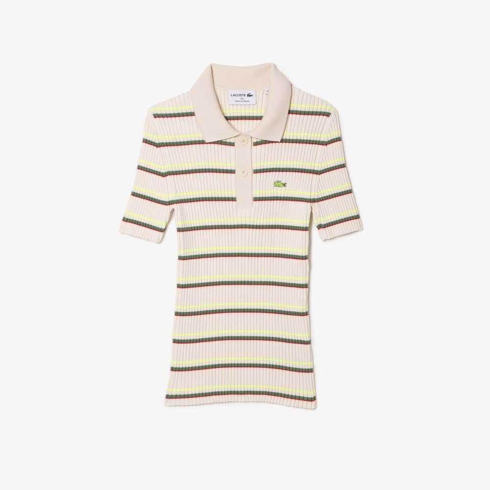 Lacoste Organic Algodon French Made A Rayas Polo Blancas | 3801-JFPWK