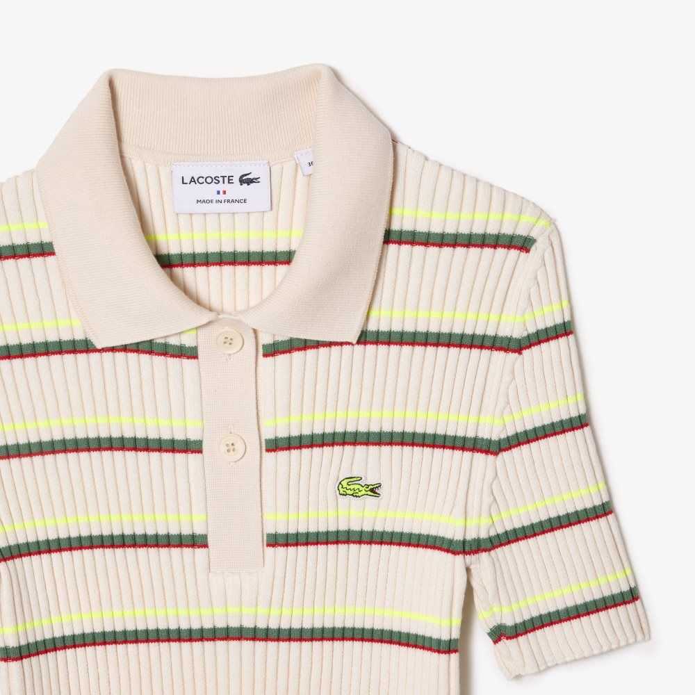 Lacoste Organic Algodon French Made A Rayas Polo Blancas | 3801-JFPWK