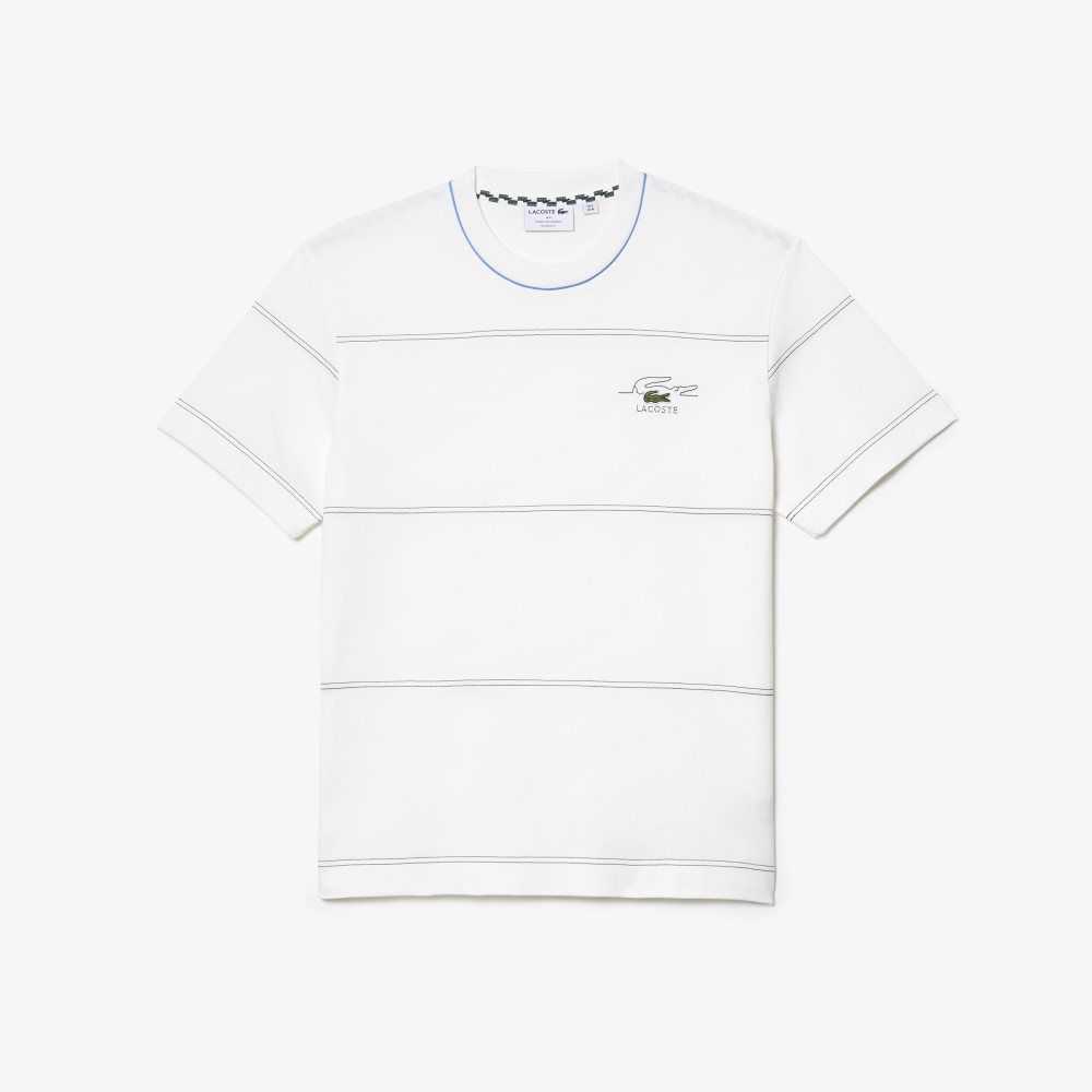 Lacoste Organic Algodon Jersey Stripe Blancas | 0752-PJOTV