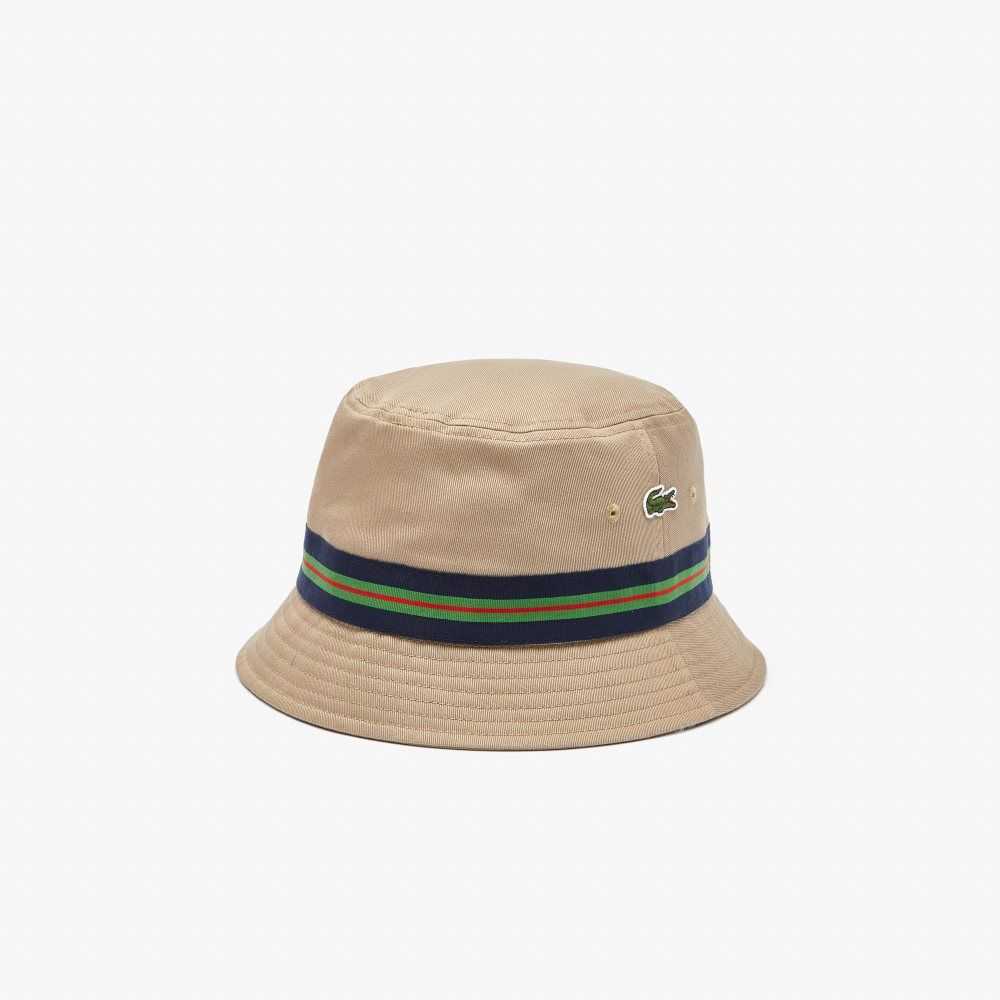 Lacoste Organic Algodon Stripe Band Bucket Beige | 5832-WNADP